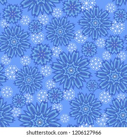 Seamless oriental ornamental pattern. Vector laced decorative background with round floral and geometric ornament. Repeating mosaic tiles with mandala. Indian or Arabic motive.