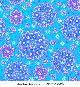Seamless oriental ornamental pattern. Vector laced decorative background with round floral and geometric ornament. Repeating mosaic tiles with mandala. Indian or Arabic motive.