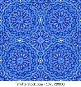 Seamless oriental ornamental pattern. Vector laced decorative background with round floral and geometric ornament. Repeating mosaic tiles with mandala. Indian or Arabic motive