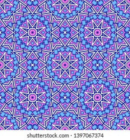 Seamless oriental ornamental pattern. Vector laced decorative background with round floral and geometric ornament. Repeating mosaic tiles with mandala. Indian or Arabic motive