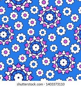 Seamless oriental ornamental pattern. Vector laced decorative background with round floral and geometric ornament. Repeating mosaic tiles with mandala. Indian or Arabic motive