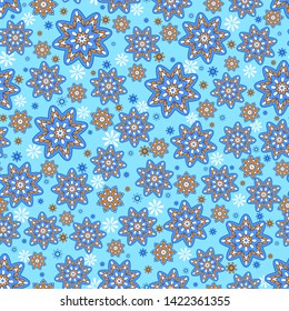 Seamless oriental ornamental pattern. Vector laced decorative background with round floral and geometric ornament. Repeating mosaic tiles with mandala. Indian or Arabic motive