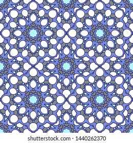 Seamless oriental ornamental pattern. Vector laced decorative background with round floral and geometric ornament. Repeating mosaic tiles with mandala. Indian or Arabic motive