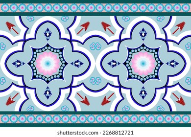 Seamless oriental ornamental pattern. Vector laced decorative background with floral and geometric ornament. Repeating embellished tiles with mandala. Indian or Arabic motive.