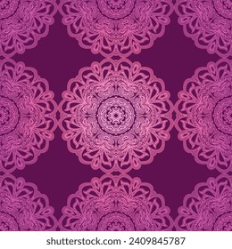 Seamless oriental ornamental pattern. Vector decorative background with floral and geometric ornament. Repeating with mandala. Indian or Arabic motive