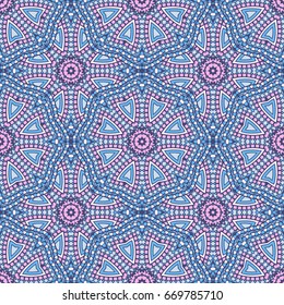 Seamless oriental ornamental pattern. Vector laced decorative background with floral and geometric ornament. Repeating embellished tiles with mandala. Indian or Arabic motive.
