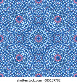 Seamless oriental ornamental pattern. Vector laced decorative background with floral and geometric ornament. Repeating embellished tiles with mandala. Indian or Arabic motive.