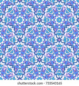 Seamless oriental ornamental pattern. Vector laced decorative background with floral and geometric ornament. Repeating mosaic tiles with mandala. Indian or Arabic motive.