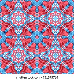 Seamless oriental ornamental pattern. Vector laced decorative background with floral and geometric ornament. Repeating mosaic tiles with mandala. Indian or Arabic motive.