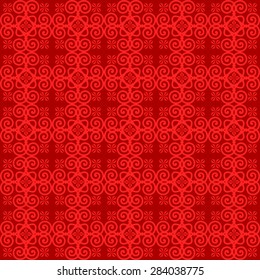 Seamless Oriental  Pattern of  Abstract Floral Tiles, With Spirals And Flowers of Petals of Diamond Shape. 
