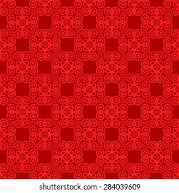 Seamless Oriental  Pattern of  Abstract Floral Tiles, With Spirals And Flowers of Petals of Diamond Shape. 
