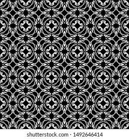 Seamless oriental pattern with Arabic ornaments.  White lines on a black background.