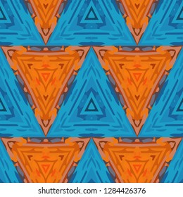 Seamless oriental pattern with decorative patchwork tiles. Freehand drawing. Background for packaging paper, fabric design and fashion, surface design. Based on SELF MADE acrylic art works.
