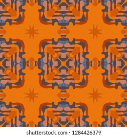 Seamless oriental pattern with decorative patchwork tiles. Freehand drawing. Background for packaging paper, fabric design and fashion, surface design. Based on SELF MADE acrylic art works.