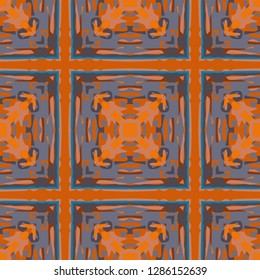 Seamless oriental pattern with decorative patchwork tiles. Freehand drawing. Background for packaging paper, fabric design and fashion, surface design. Based on SELF MADE acrylic art works.