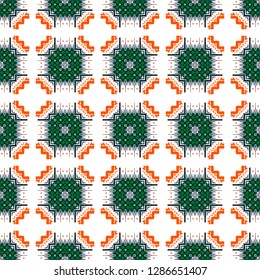 Seamless oriental pattern with decorative patchwork tiles. Freehand drawing. Background for packaging paper, fabric design and fashion, surface design. Based on SELF MADE acrylic art works.