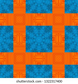 Seamless oriental pattern with decorative patchwork tiles. Freehand drawing. Background for packaging paper, fabric design and fashion, surface design. Based on SELF MADE acrylic art works.