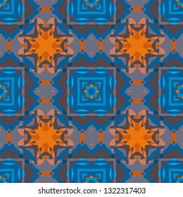 Seamless oriental pattern with decorative patchwork tiles. Freehand drawing. Background for packaging paper, fabric design and fashion, surface design. Based on SELF MADE acrylic art works.