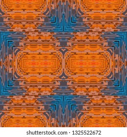 Seamless oriental pattern with decorative patchwork tiles. Freehand drawing. Background for packaging paper, fabric design and fashion, surface design. Based on SELF MADE acrylic art works.