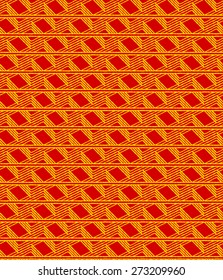 Seamless Oriental Pattern Drawn With Irregular Stroke. Golden Patterns on Red Background.