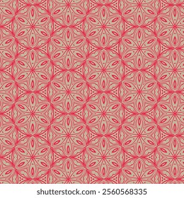  Seamless Oriental Pattern of Flower in Chinese Coins. Red Color