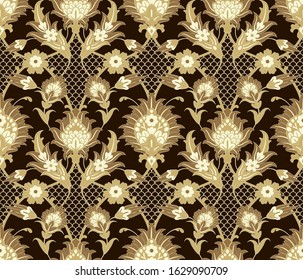 Seamless oriental pattern with flowers and leaves. Persian medieval motifes vector design. Floral ornamental decorative background for fabric, carpet, digital paper, etc.. 