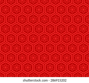 Seamless Oriental Pattern of Line Art of Flowers in Hexagonal Cells.