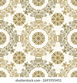 Seamless oriental pattern. Mandala. Vintage ornamental template with pattern. Islam, turkish, Indian, Arabic. White and gold background colors. Vector, illustration