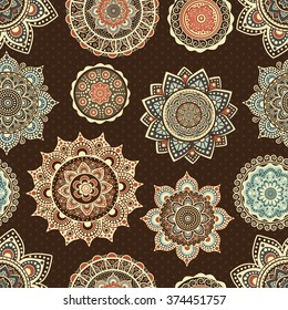 Seamless oriental pattern on brown background