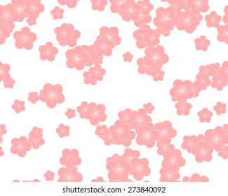 Seamless Oriental Pattern of Pink Plum Blossoms.  