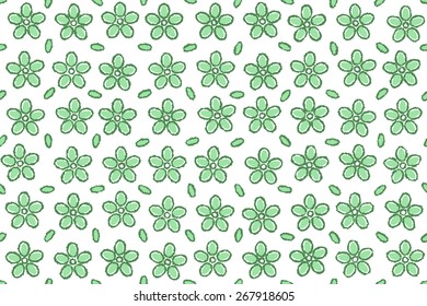 Seamless Oriental Pattern of Plum Blossom With Petals Scattered Among The Flowers.  The Art Style looks The Patterns on Chinese Porcelain. Green Color.