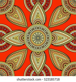 Seamless oriental pattern in shades of yellow, orange & red. 