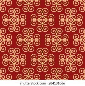 Seamless Oriental Pattern of Spirals and Abstract Flowers.