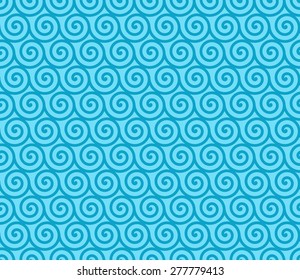 Seamless Oriental Pattern of Spirals. Blue Color.