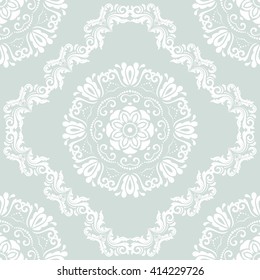 Seamless oriental pattern in the style of baroque. Traditional classic vector pattern. Light blue and white pattern