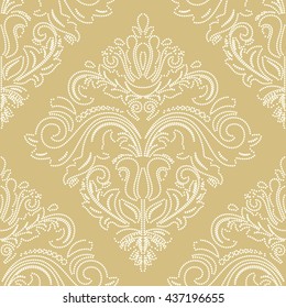 Seamless oriental pattern in the style of baroque. Traditional classic vector ornament. Golden and white pattern