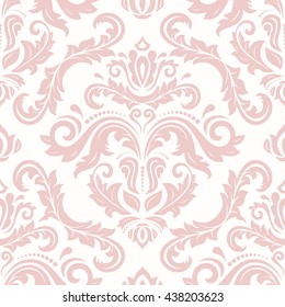 Seamless oriental pattern in the style of baroque. Traditional classic vector ornament. Light pink and white pattern