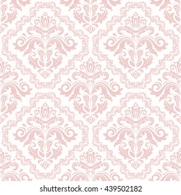 Seamless oriental pattern in the style of baroque. Traditional classic vector ornament. Light pink pattern