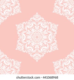 Seamless oriental pattern in the style of baroque. Traditional classic vector ornament. Pink and white pattern