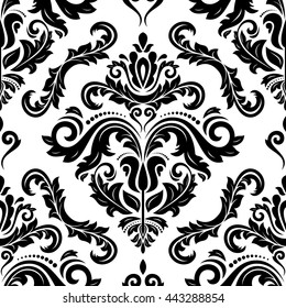 Seamless oriental pattern in the style of baroque. Traditional classic vector ornament. Black and white pattern