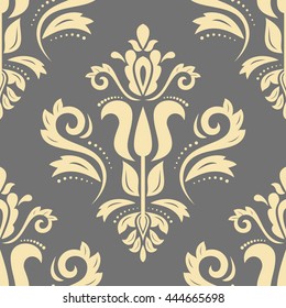 Seamless oriental pattern in the style of baroque. Traditional classic vector ornament. Gray and golden pattern