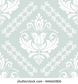 Seamless oriental pattern in the style of baroque. Traditional classic vector ornament. Light blue and white pattern