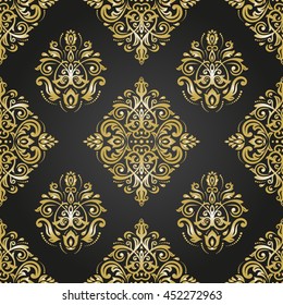 Seamless oriental pattern in the style of baroque. Traditional classic vector ornament. Black and golden pattern