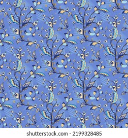 Seamless oriental pattern with stylized leaves and flowers. Repeating geometric tiles with turkish kukumber or buta. Vector laced decorative background. Floral ornament. Indian or turkish motif