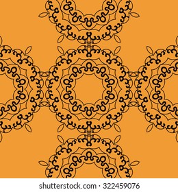 Seamless oriental Print on orange background. Retro Ornate Mandala based design  for greeting card, Brochure, Card or Invitation with Islamic, Arabic, Indian, Ottoman, Asian motifs.