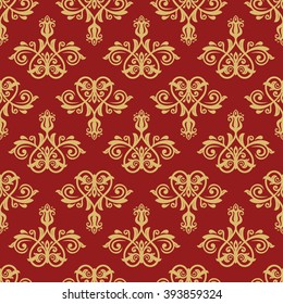 Seamless oriental red and golden ornament in the style of baroque. Traditional classic vector pattern