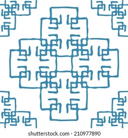 Seamless Oriental Texture Blue Color in White Background