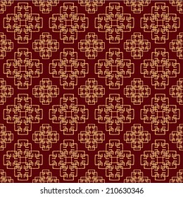 Seamless Oriental Texture of Golden Color in Red Background
