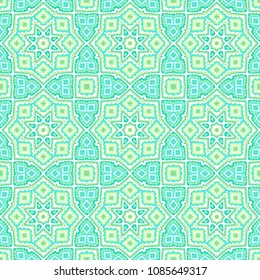 Seamless oriental vector ornamental texture, pastel mint green - yellow palette