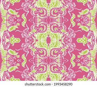 Seamless Oriental Vector Pattern. Traditional floral pattern for fabric, wallpapers and backgrounds. Ornamental creatures, plants and animals.